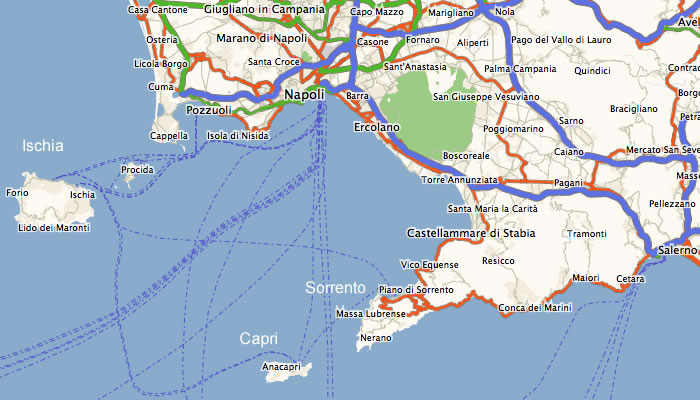 Cartina Golfo di Napoli,  Penisola Sorrentina e Costiera Amalfitana